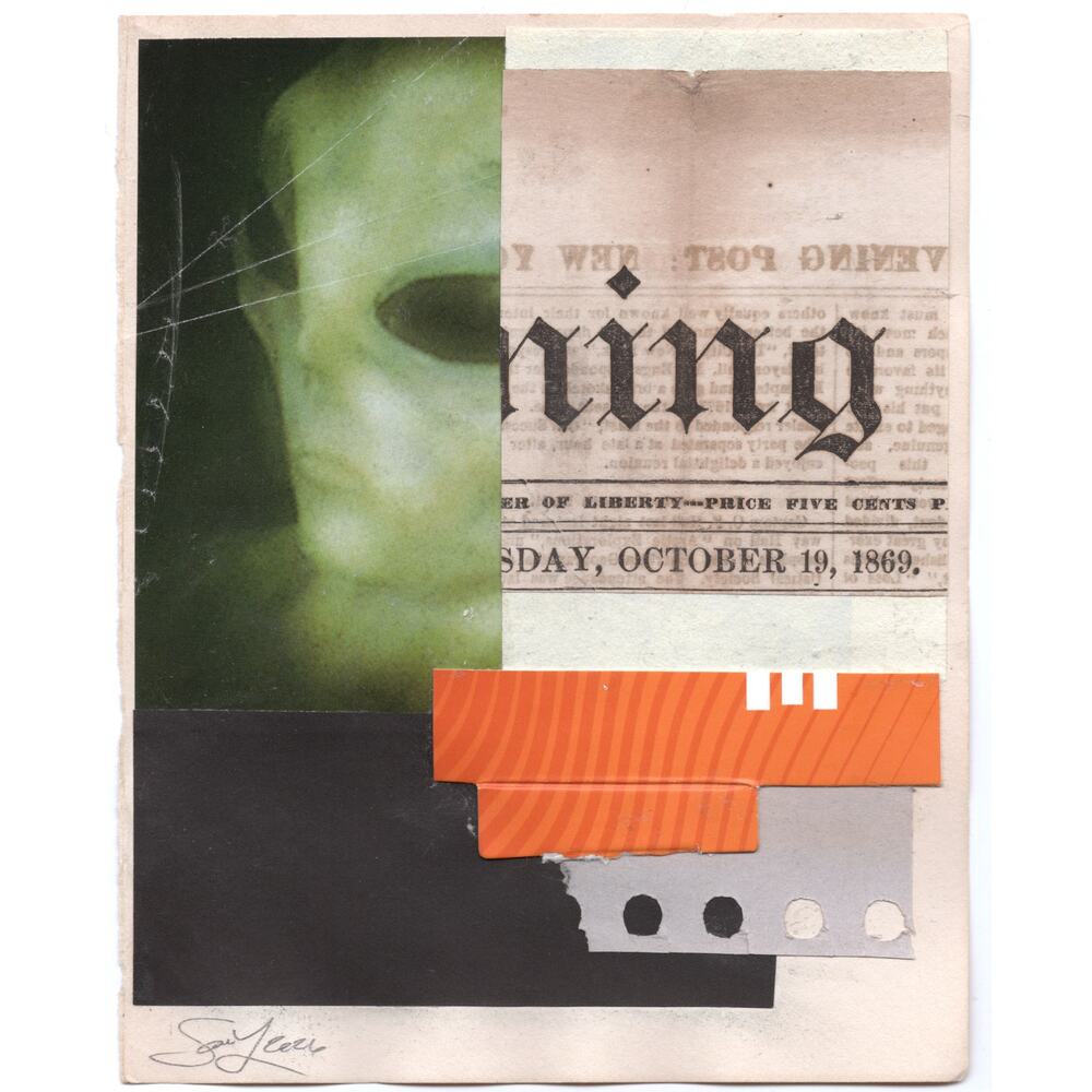 Original Mixed Media Modern Art Collage "Ning" 5.25x6.75" Signed